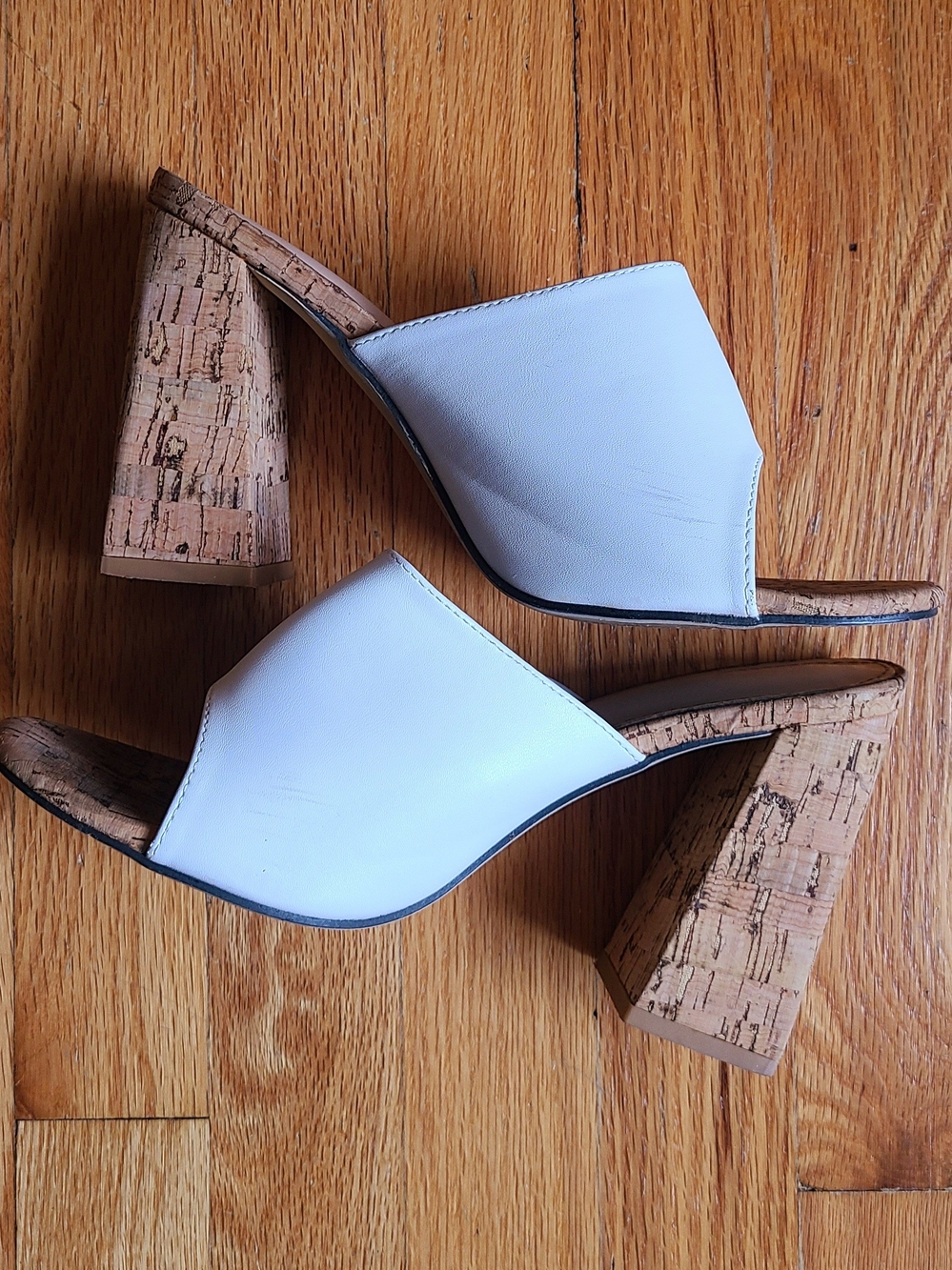 White Cork Block Heel Slide Sandals